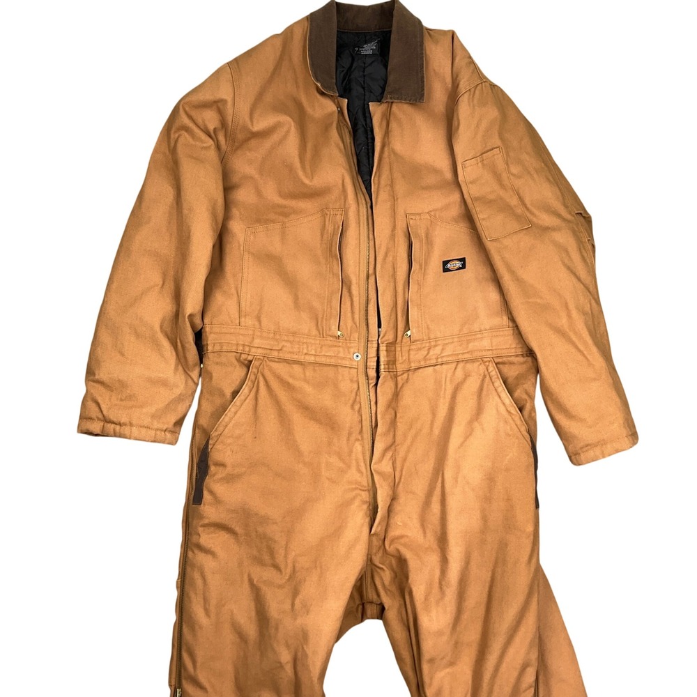 Dickies Coveralls Mens XLarge Brown Duck‎ Lined Canvas Workwear Utility Jumpsuit